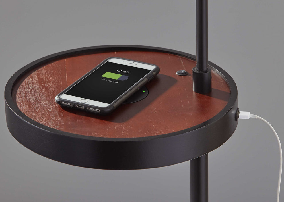 Matte Black Metal Floor Lamp With Wireless Charging Task Shelf By Homeroots - 372633 | Floor Lamps | Modishstore - 2