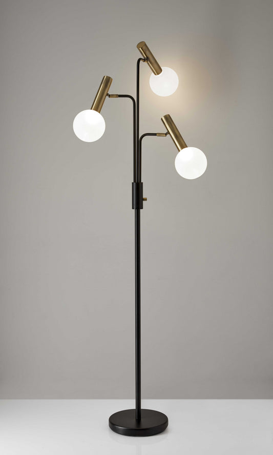 Sleek Black and Brass Finish LED 3-Arm Floor Lamp By Homeroots | Floor Lamps | Modishstore - 2