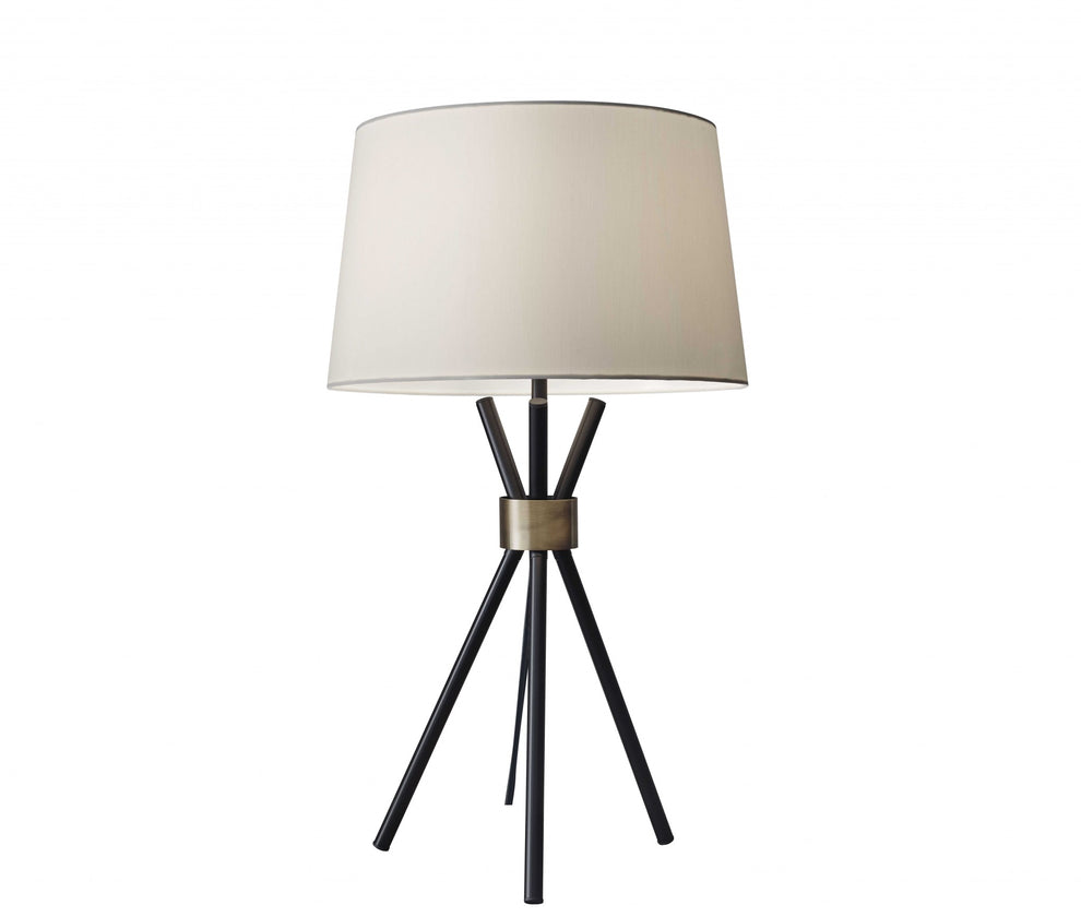 Black Metal Tripod Leg with Antique Brass Accent Table Lamp By Homeroots | Table Lamps | Modishstore - 2