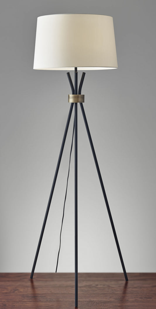 Black Metal Tripod Leg Floor Lamp with Antique Brass Accent By Homeroots | Floor Lamps | Modishstore - 2