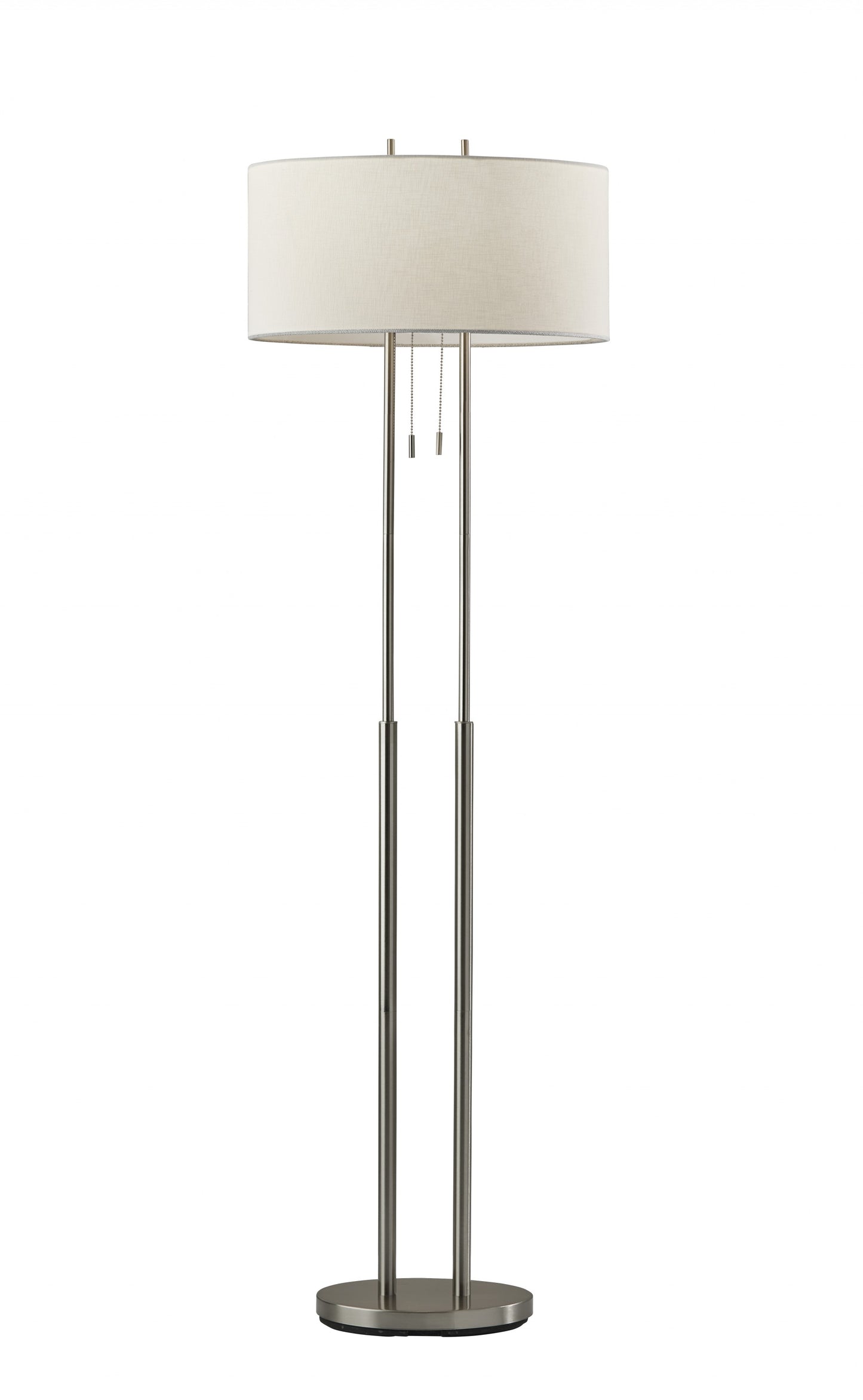 Dual Pole Floor Lamp in Brushed Steel Metal By Homeroots | Floor Lamps | Modishstore
