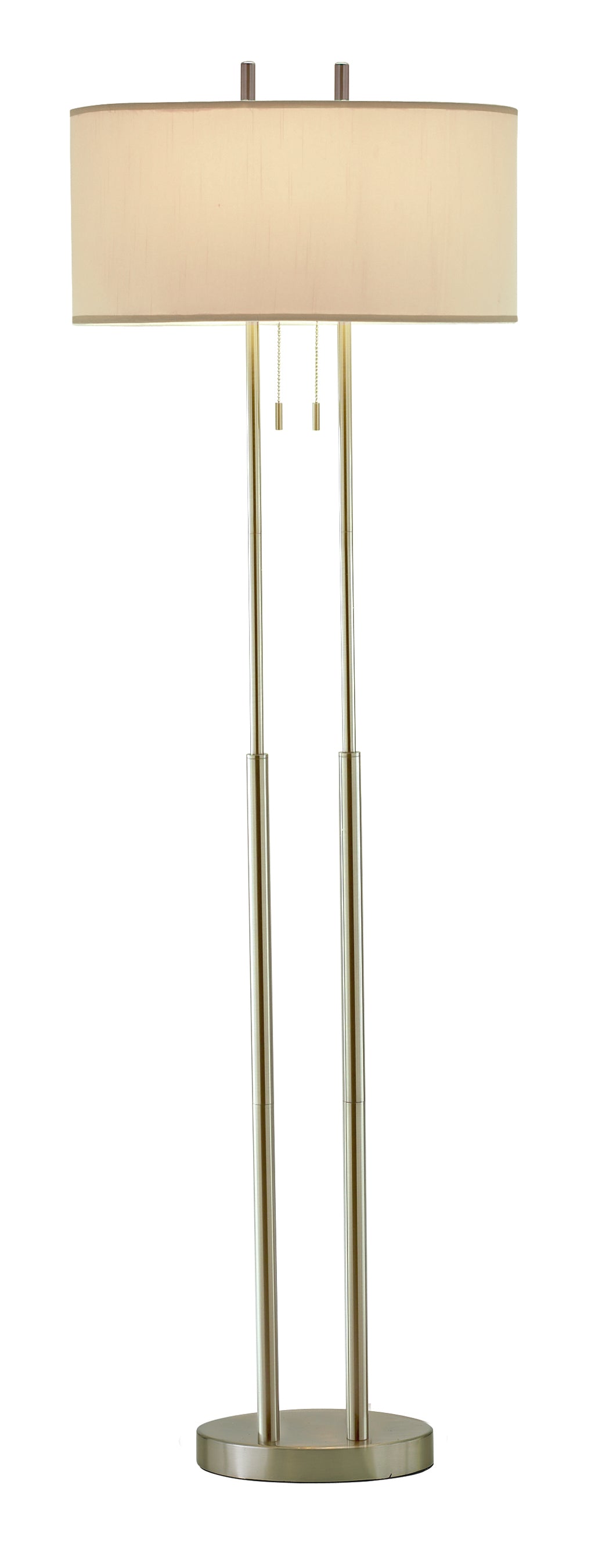 Dual Pole Floor Lamp in Brushed Steel Metal By Homeroots | Floor Lamps | Modishstore - 2