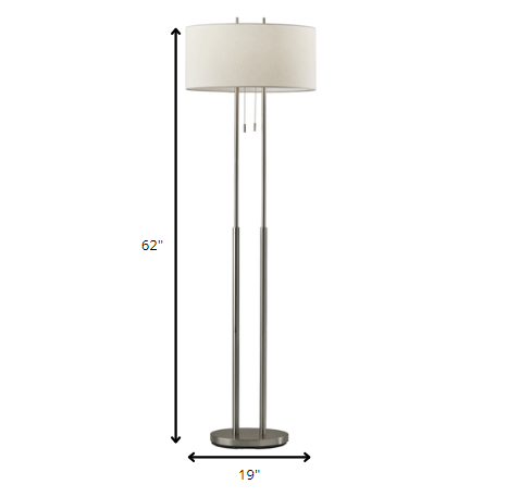 Dual Pole Floor Lamp in Brushed Steel Metal By Homeroots | Floor Lamps | Modishstore - 5