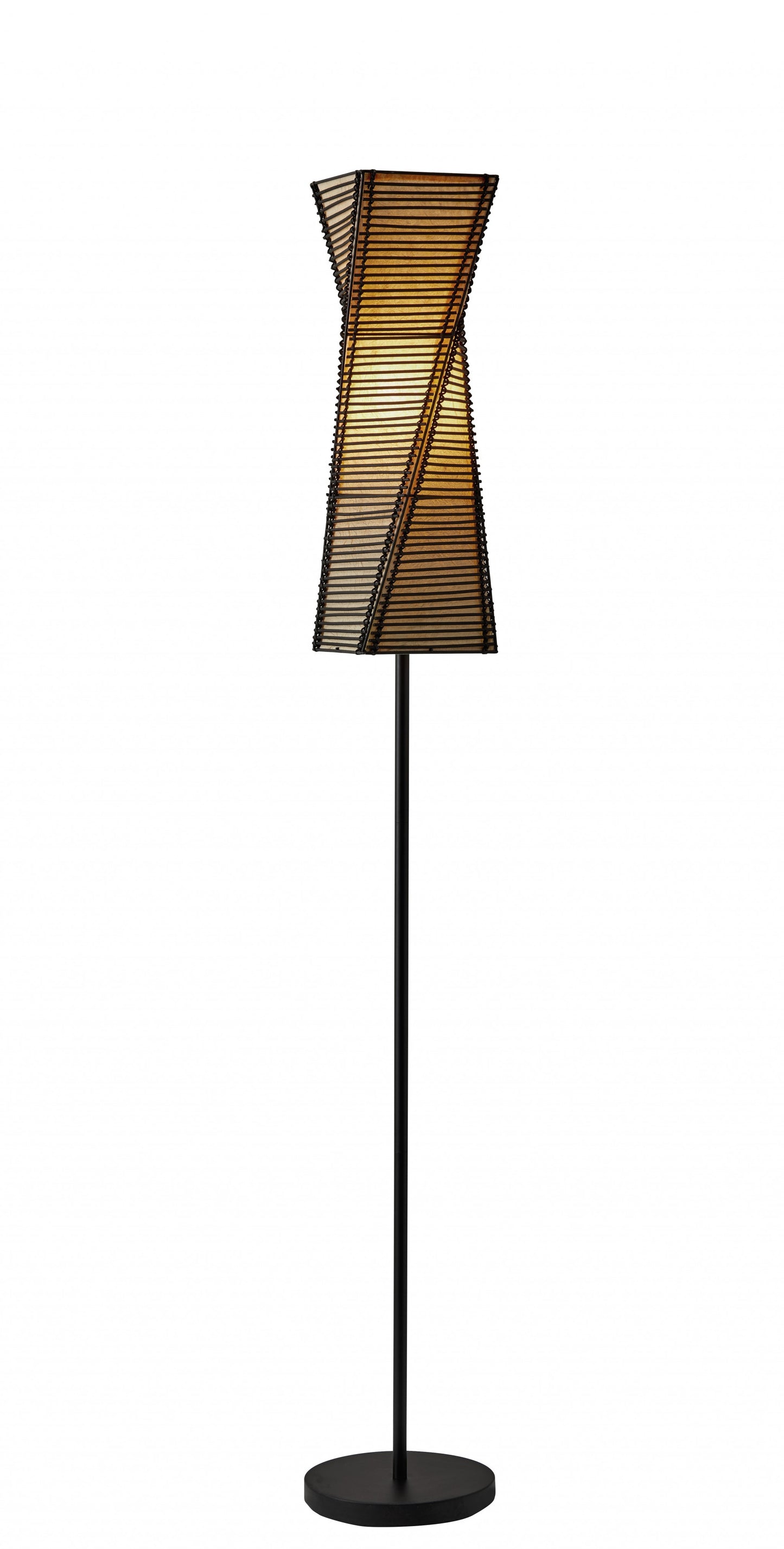 Tall Sculptural Twist Floor Lamp with Black Cane Stick And Natural Paper Shade By Homeroots | Floor Lamps | Modishstore