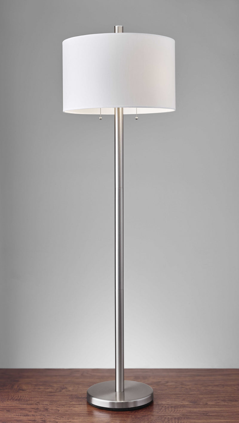 Classic Steel with Double Bulb and White Shade Floor Lamp By Homeroots | Floor Lamps | Modishstore