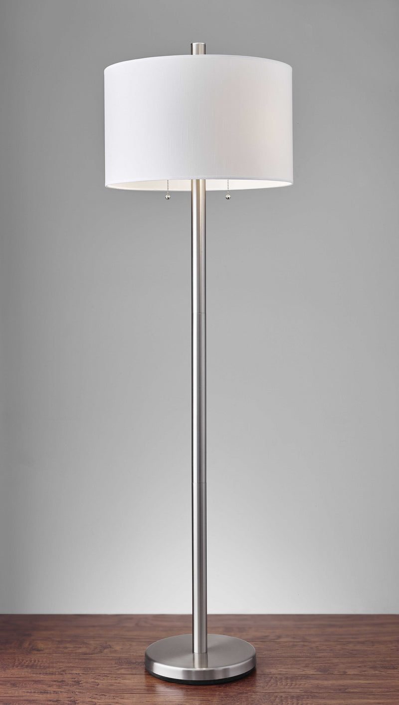 Classic Steel with Double Bulb and White Shade Floor Lamp By Homeroots | Floor Lamps | Modishstore - 2