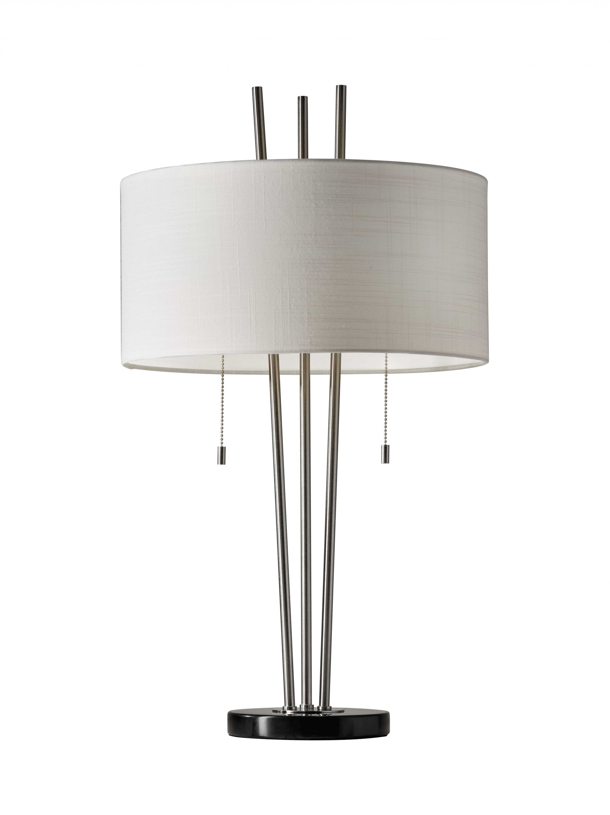 Stylish Triple Pole Brushed Steel Metal Table Lamp By Homeroots | Table Lamps | Modishstore