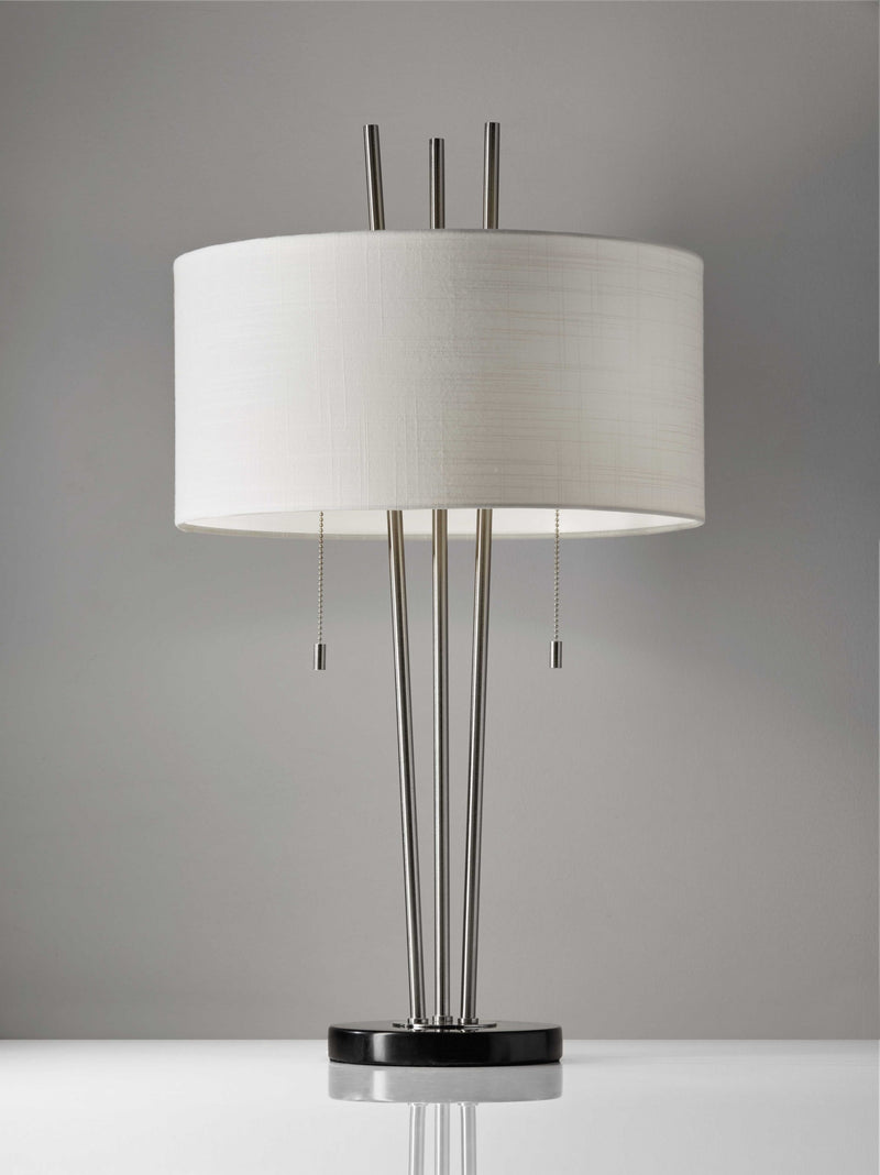 Stylish Triple Pole Brushed Steel Metal Table Lamp By Homeroots | Table Lamps | Modishstore