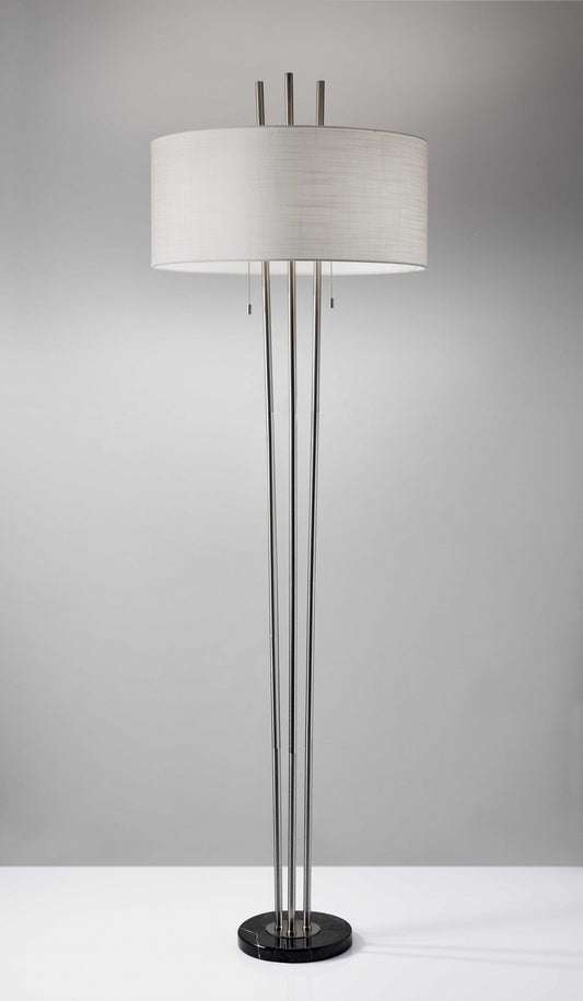 Triple Steel Pole Floor Lamp with Stylish Floating White Fabric Shade Silhouette By Homeroots | Floor Lamps | Modishstore