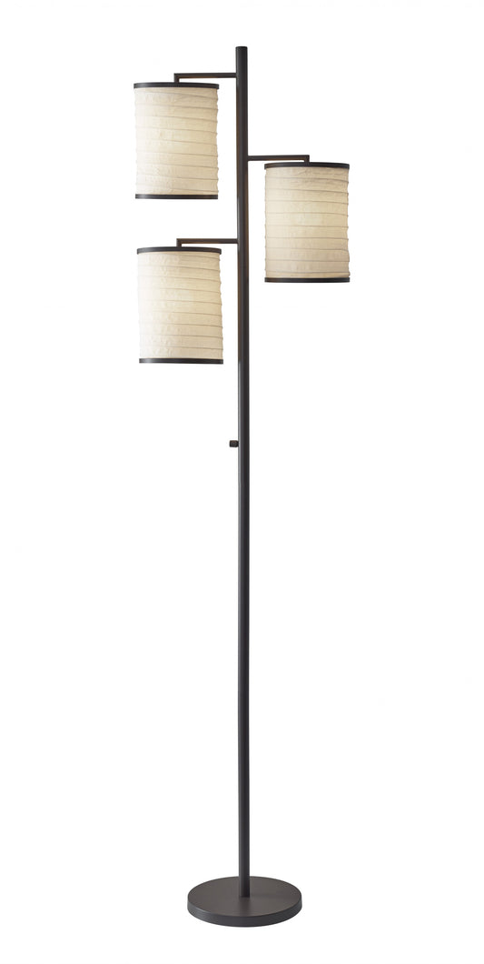 Three Light Floor Lamp Dark Bronze Finish with Off White Lanterns By Homeroots | Floor Lamps | Modishstore