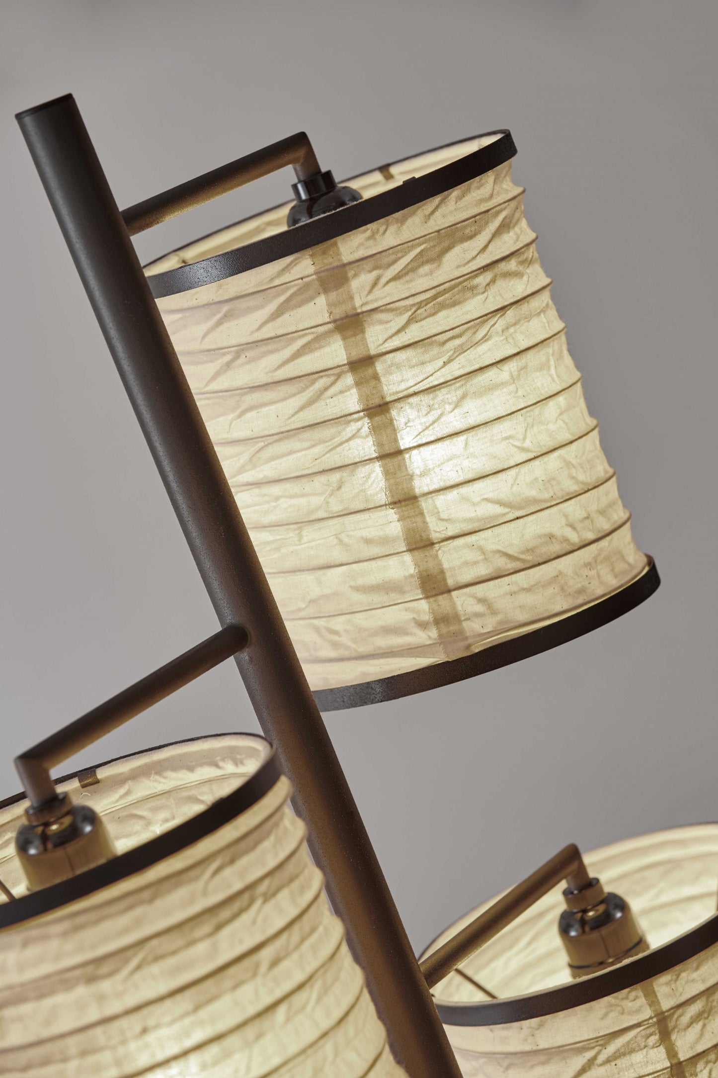 Three Light Floor Lamp Dark Bronze Finish with Off White Lanterns By Homeroots | Floor Lamps | Modishstore - 2
