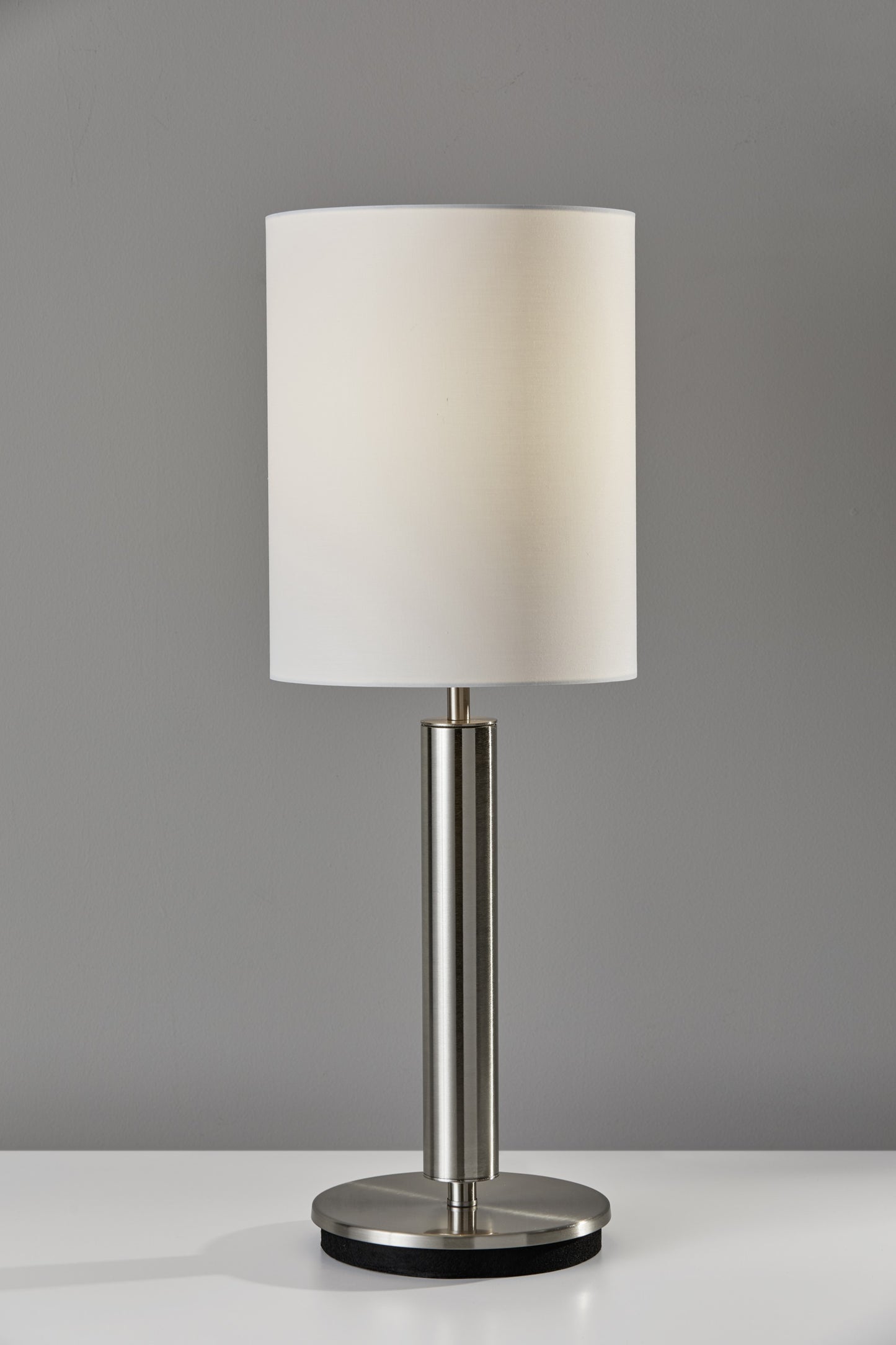 Brushed Steel Metal Stout Pole with Tall Silk Shade Table Lamp By Homeroots | Table Lamps | Modishstore