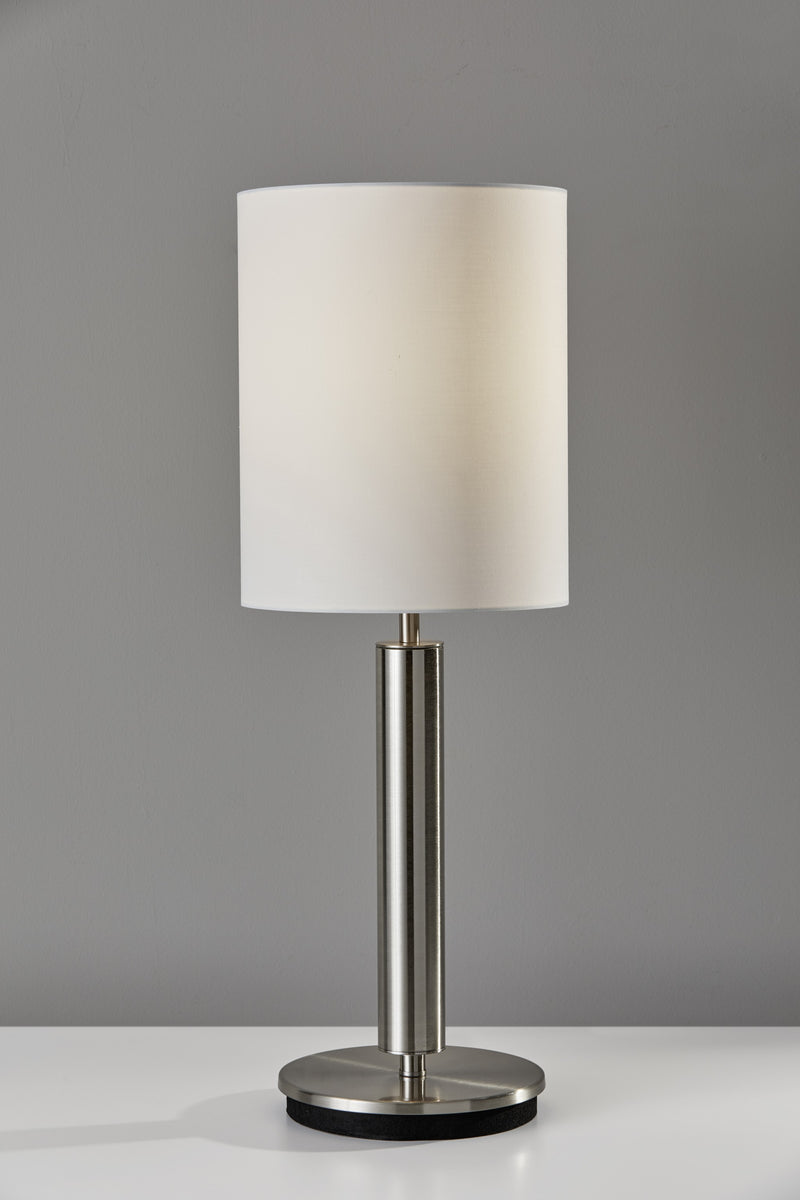 Brushed Steel Metal Stout Pole with Tall Silk Shade Table Lamp By Homeroots | Table Lamps | Modishstore