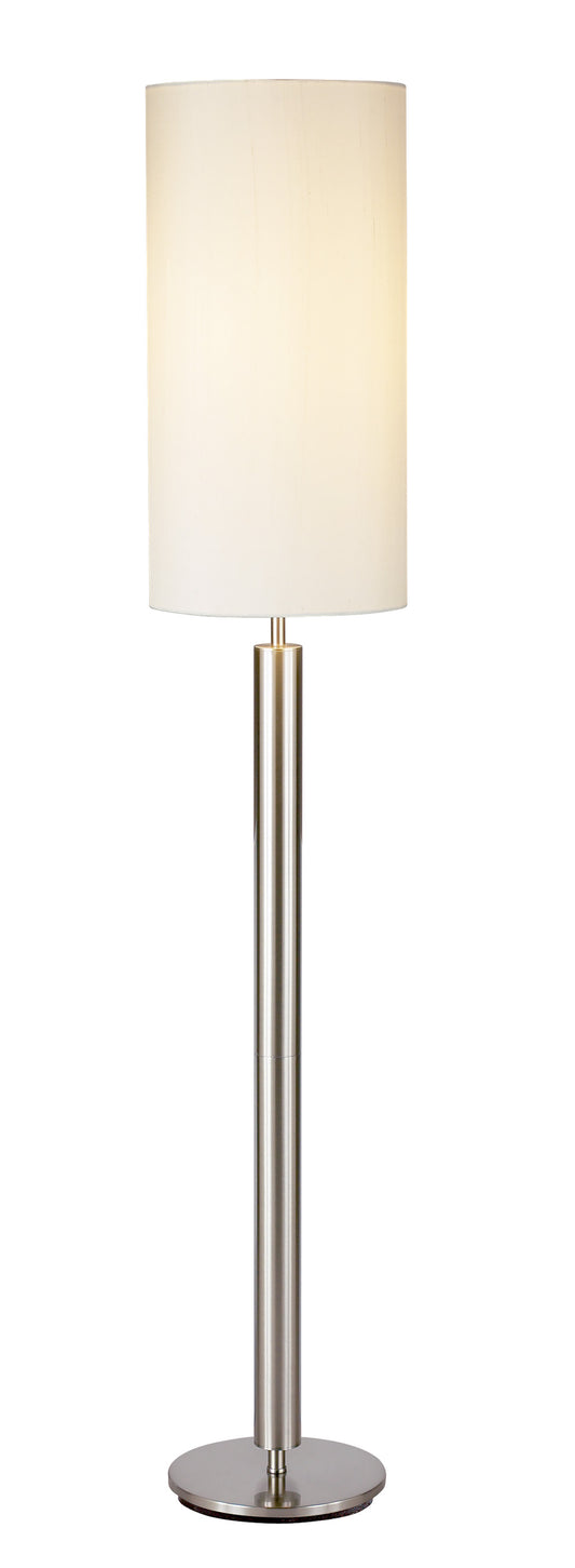 Floor Lamp Brushed Steel Metal Stout Pole with Tall Silk Shade By Homeroots | Floor Lamps | Modishstore