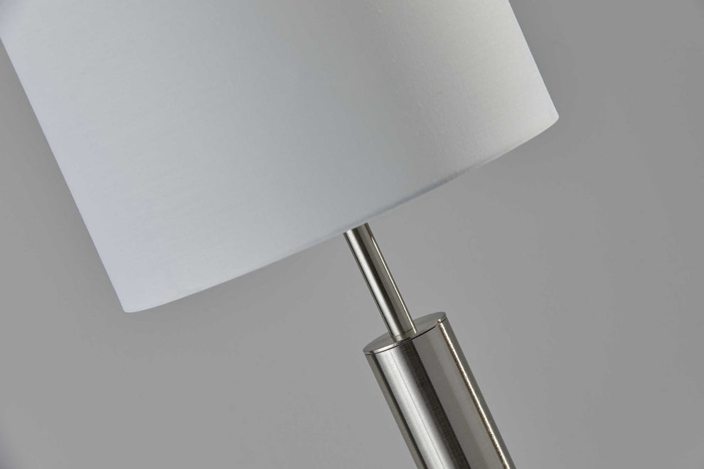 Floor Lamp Brushed Steel Metal Stout Pole with Tall Silk Shade By Homeroots | Floor Lamps | Modishstore - 2