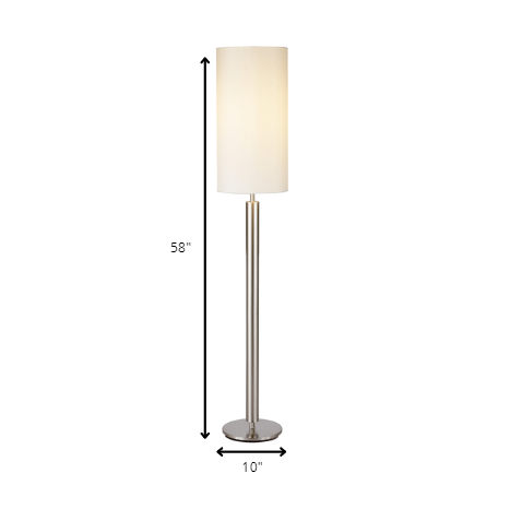 Floor Lamp Brushed Steel Metal Stout Pole with Tall Silk Shade By Homeroots | Floor Lamps | Modishstore - 4