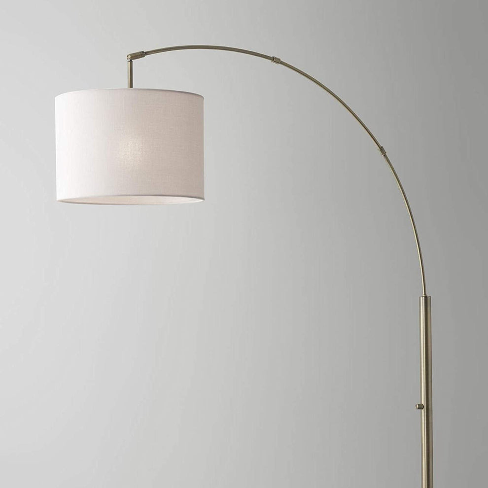 Reading Nook Floor Lamp Antique Brass Arc Arm Adjustable Off White Fabric Shade | Floor Lamps | Modishstore - 3