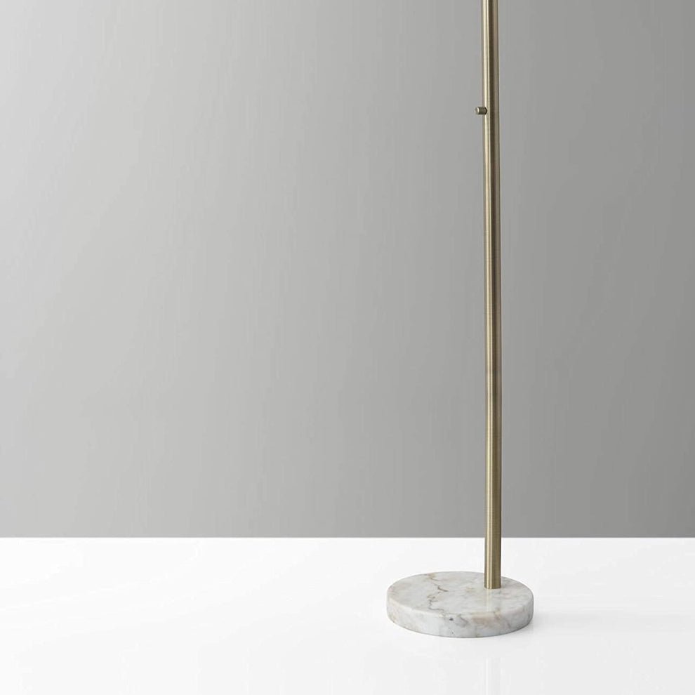 Reading Nook Floor Lamp Antique Brass Arc Arm Adjustable Off White Fabric Shade | Floor Lamps | Modishstore - 4