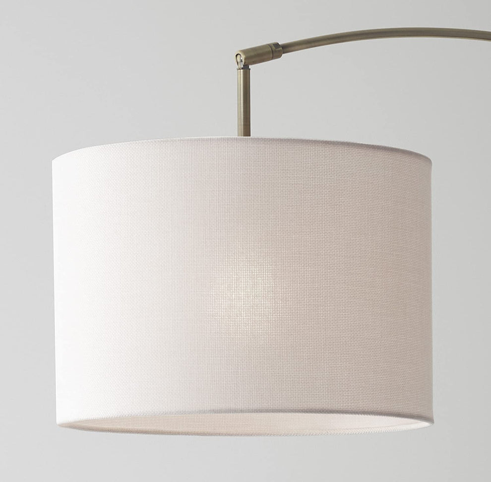 Reading Nook Floor Lamp Antique Brass Arc Arm Adjustable Off White Fabric Shade | Floor Lamps | Modishstore - 5