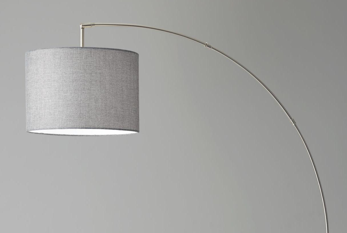 Reading Nook Floor Lamp Brushed Steel Arc Arm Adjustable Grey Fabric Shade | Floor Lamps | Modishstore - 3