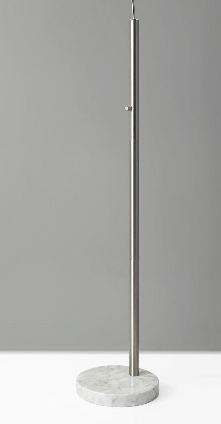 Reading Nook Floor Lamp Brushed Steel Arc Arm Adjustable Grey Fabric Shade | Floor Lamps | Modishstore - 4