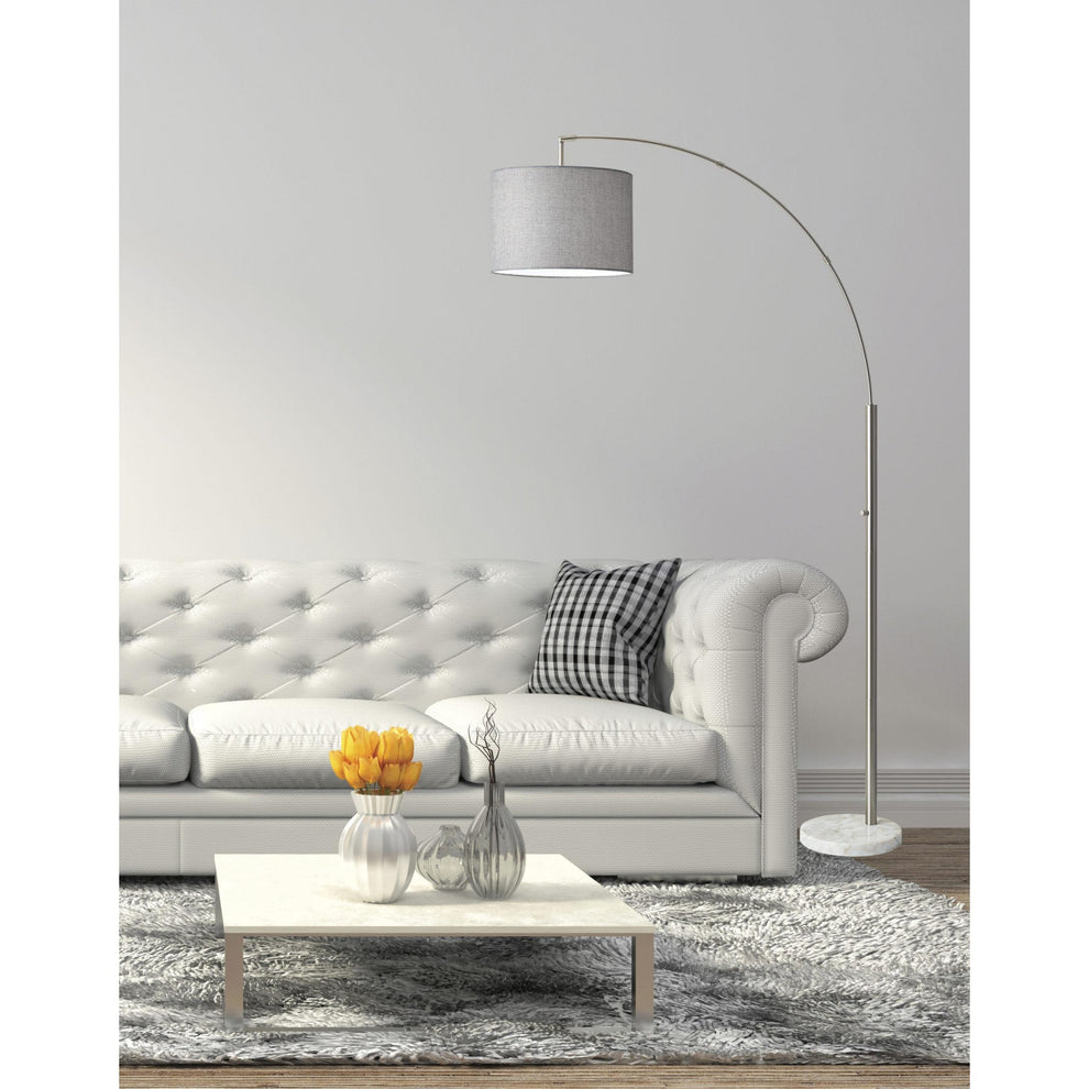 Reading Nook Floor Lamp Brushed Steel Arc Arm Adjustable Grey Fabric Shade | Floor Lamps | Modishstore - 5