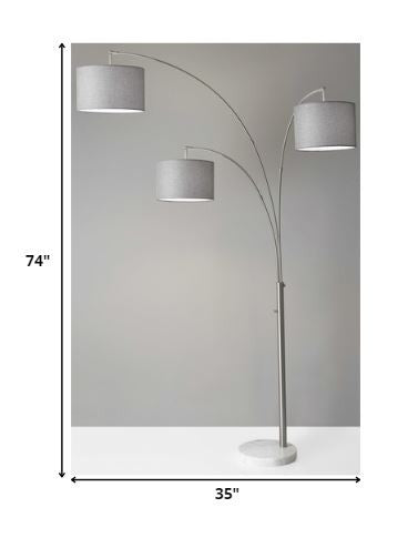 Three Light Floor Lamp Brushed Steel Metal Arc Arms | Floor Lamps | Modishstore - 4