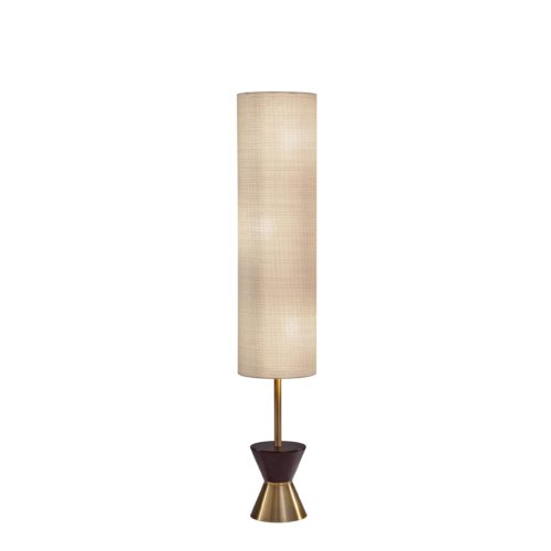 Brass Wood Diabolo Floor Lamp with Tall Textured Beige Shade By Homeroots | Floor Lamps | Modishstore - 2
