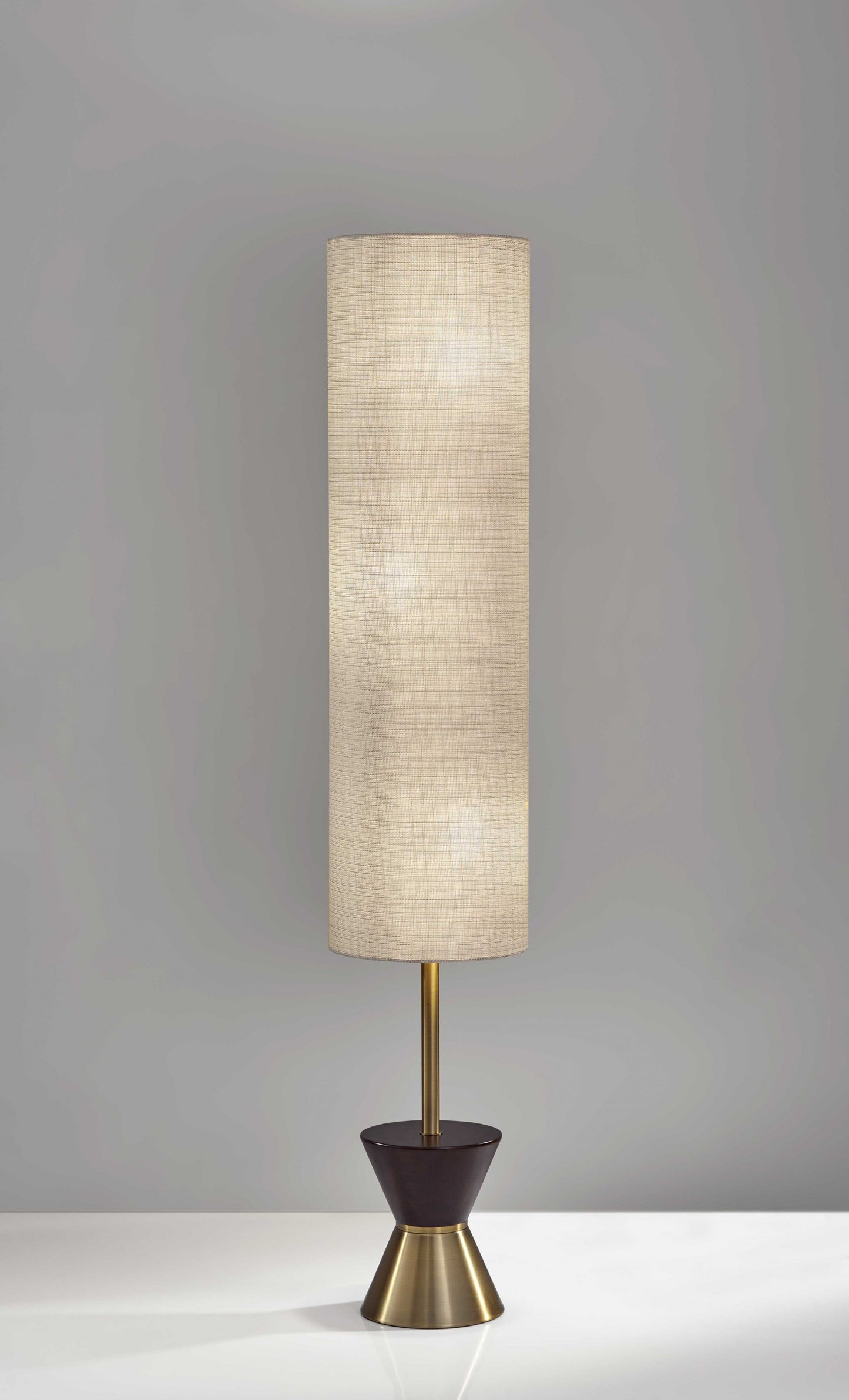 Brass Wood Diabolo Floor Lamp with Tall Textured Beige Shade By Homeroots | Floor Lamps | Modishstore