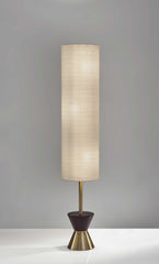 Brass Wood Diabolo Floor Lamp with Tall Textured Beige Shade By Homeroots