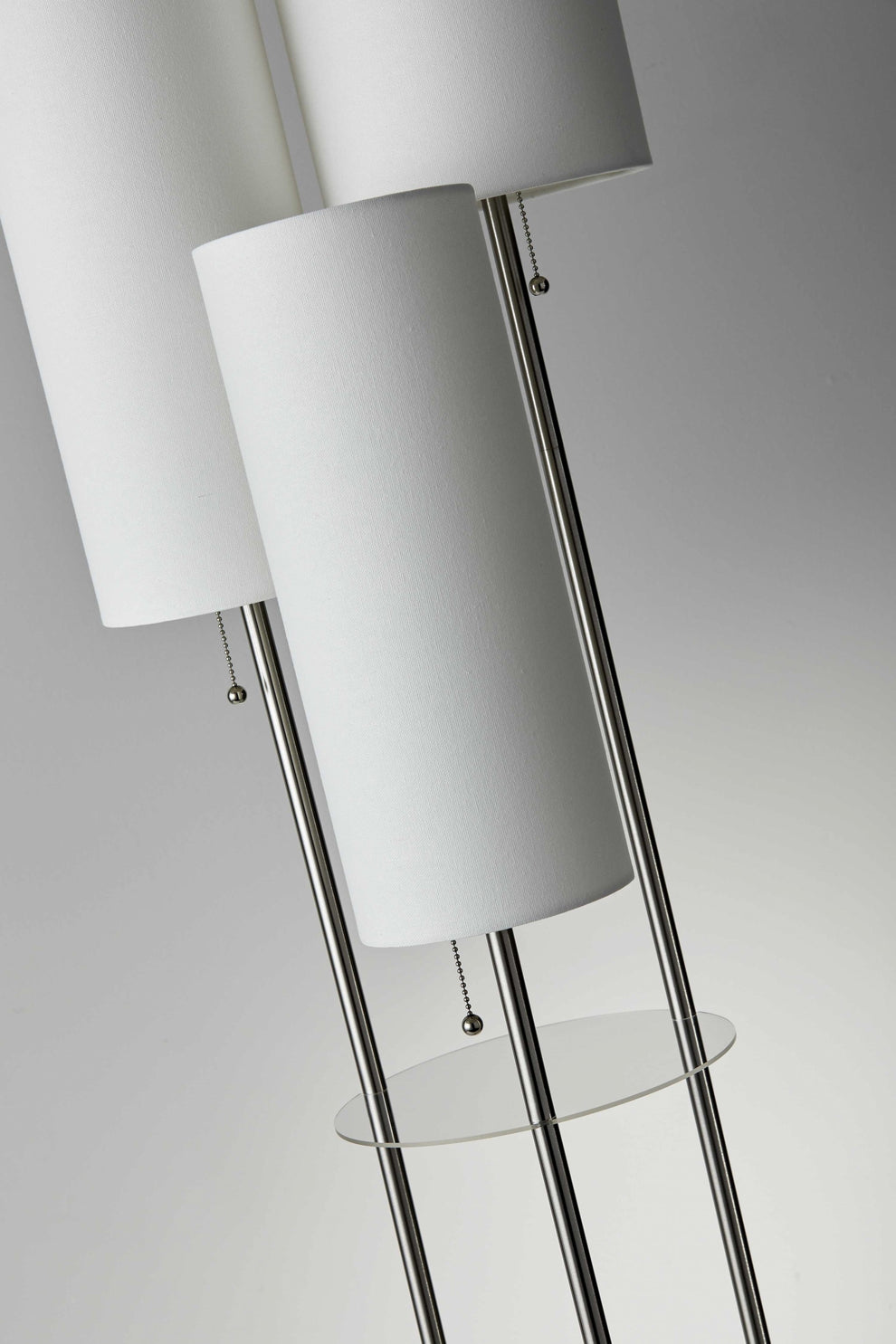 Three Light Floor Lamp in Brushed Steel with Two Clear Storage Shelves By Homeroots | Floor Lamps | Modishstore - 2