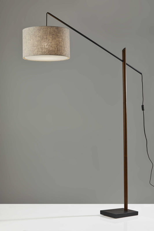 Sculptural Wood Floor Lamp with Adjustable Black Metal Arm By Homeroots | Floor Lamps | Modishstore