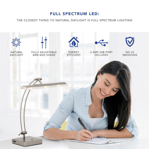 Wide Angle Adjustable Brushed Steel Metal LED Desk Lamp By Homeroots | Desk Lamps | Modishstore - 4