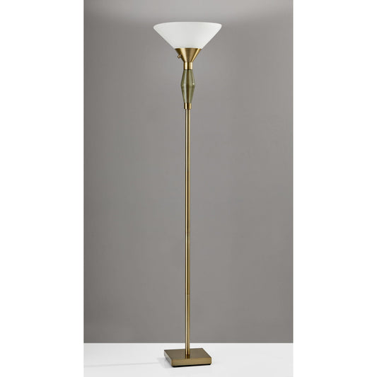 Green Glass Bauble Torchiere Floor Lamp in Burnished Brass Finish By Homeroots | Floor Lamps | Modishstore - 2
