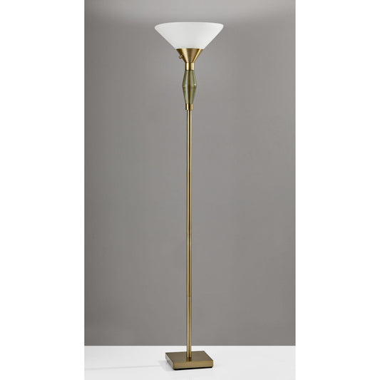 Green Glass Bauble Torchiere Floor Lamp in Burnished Brass Finish By Homeroots | Floor Lamps | Modishstore
