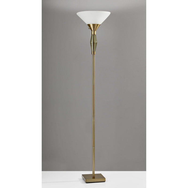 Green Glass Bauble Torchiere Floor Lamp in Burnished Brass Finish By Homeroots | Floor Lamps | Modishstore