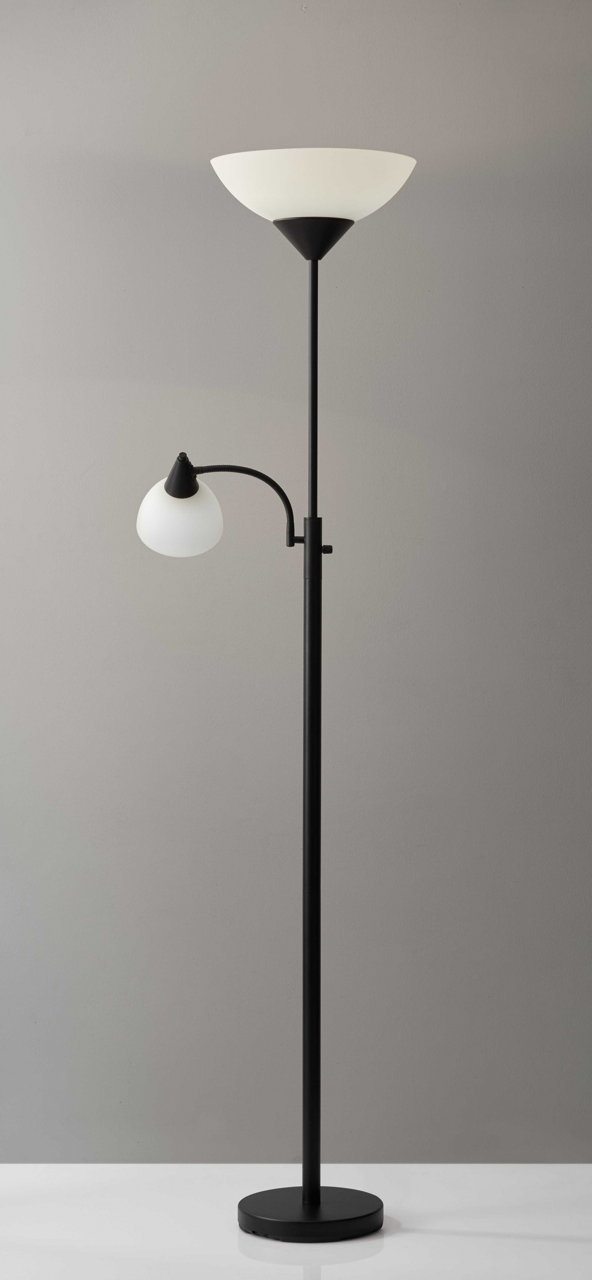 Torchiere Plus Chairside Floor Lamp in Black Metal By Homeroots | Floor Lamps | Modishstore - 2