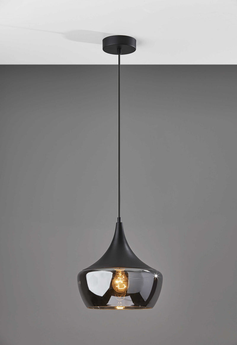 Gnome Smoked Glass Black Metal Pendant Lamp By Homeroots | Pendant Lamps | Modishstore