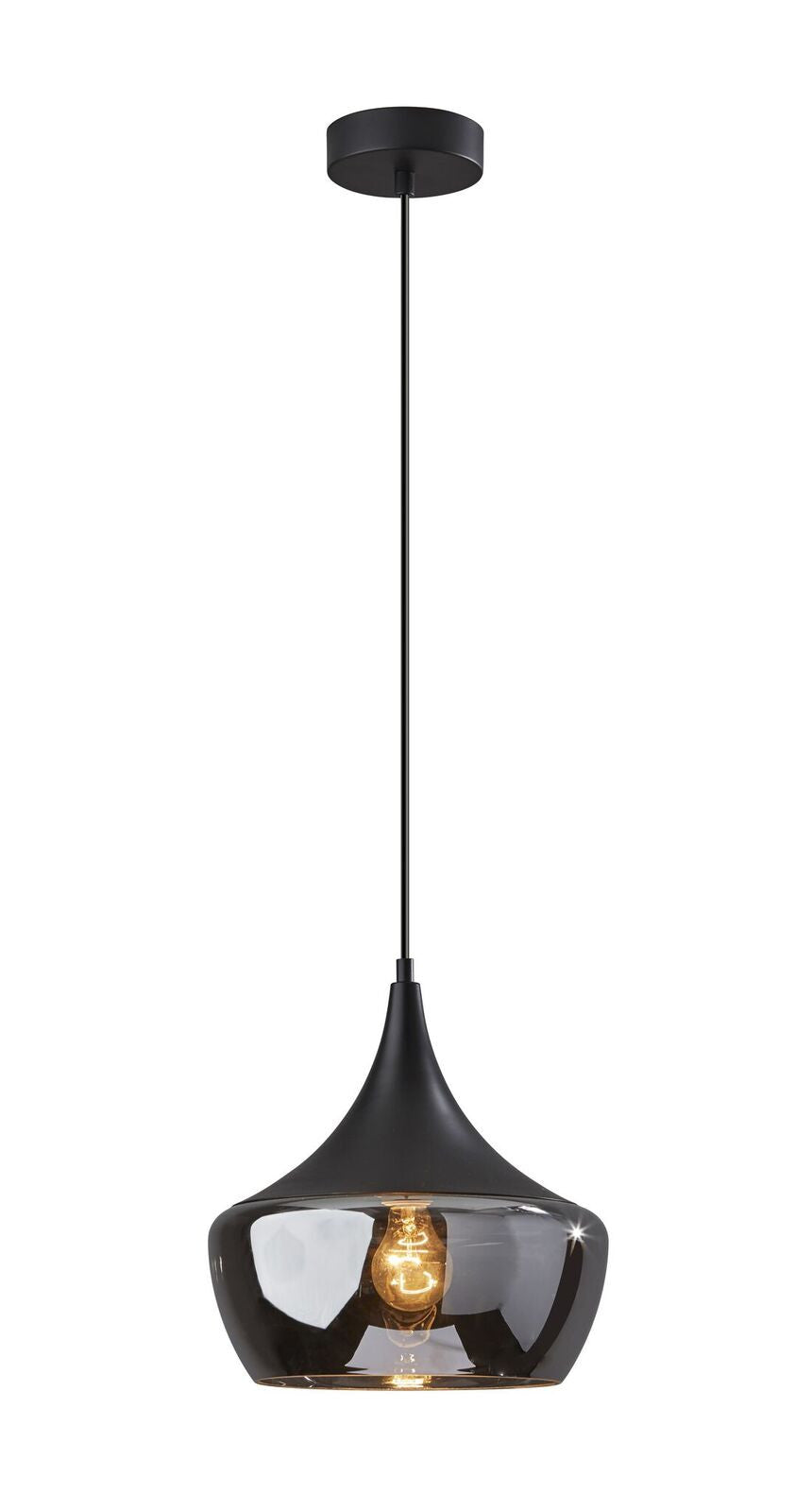 Gnome Smoked Glass Black Metal Pendant Lamp By Homeroots | Pendant Lamps | Modishstore - 2