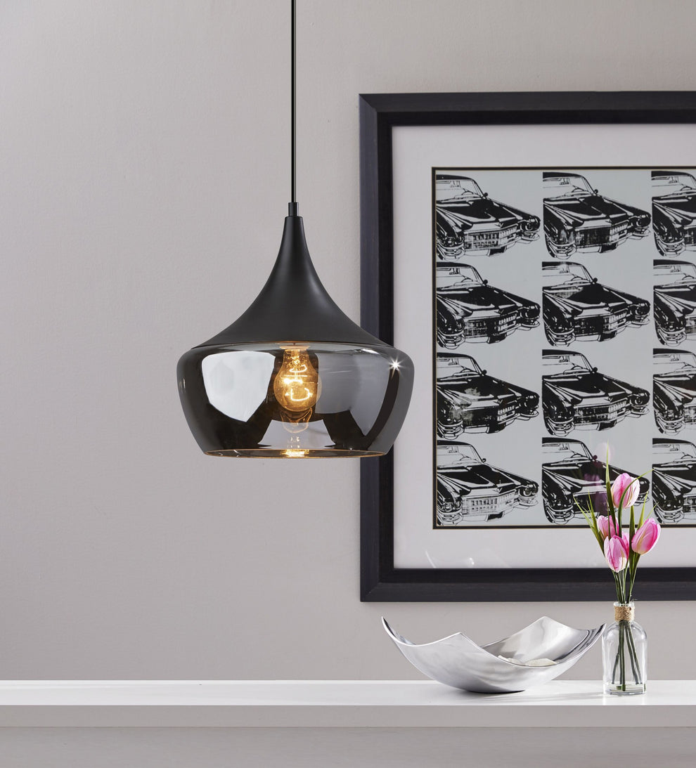 Gnome Smoked Glass Black Metal Pendant Lamp By Homeroots | Pendant Lamps | Modishstore - 3