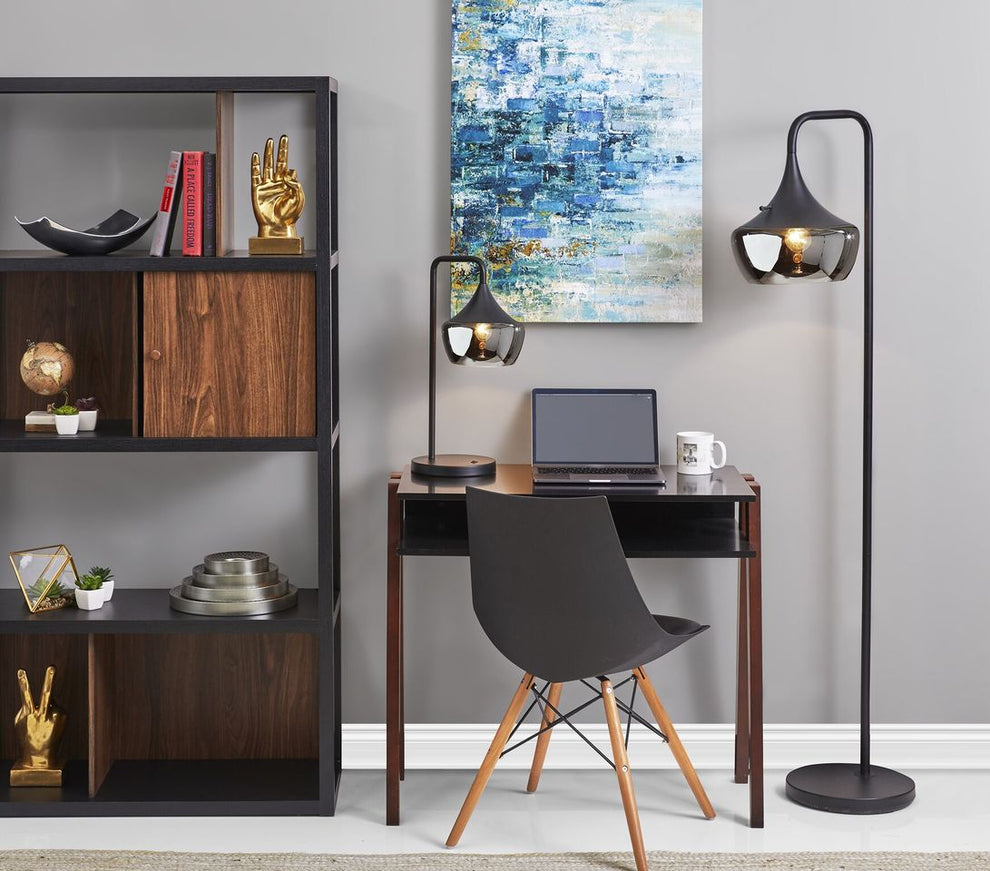 Modern Floor Lamp Gnome Smoked Glass Matte Black | Floor Lamps | Modishstore - 2