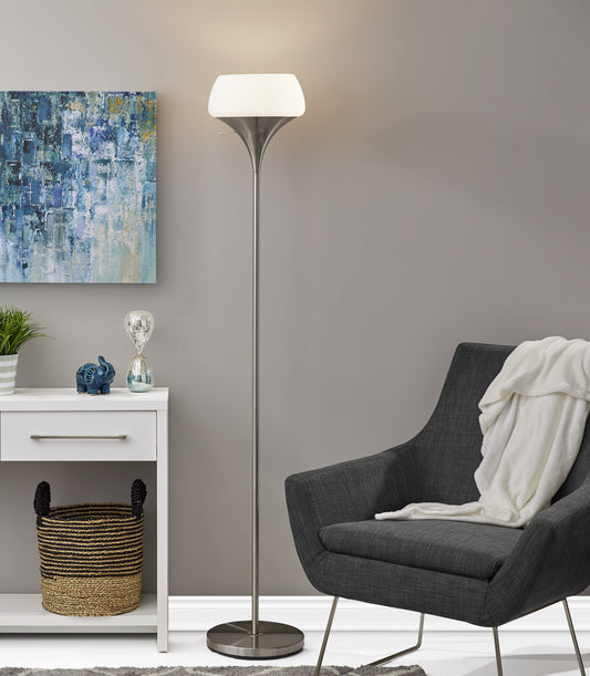 Chalice Mixed Material Torchiere With Black Metal Smoked Glass | Floor Lamps | Modishstore