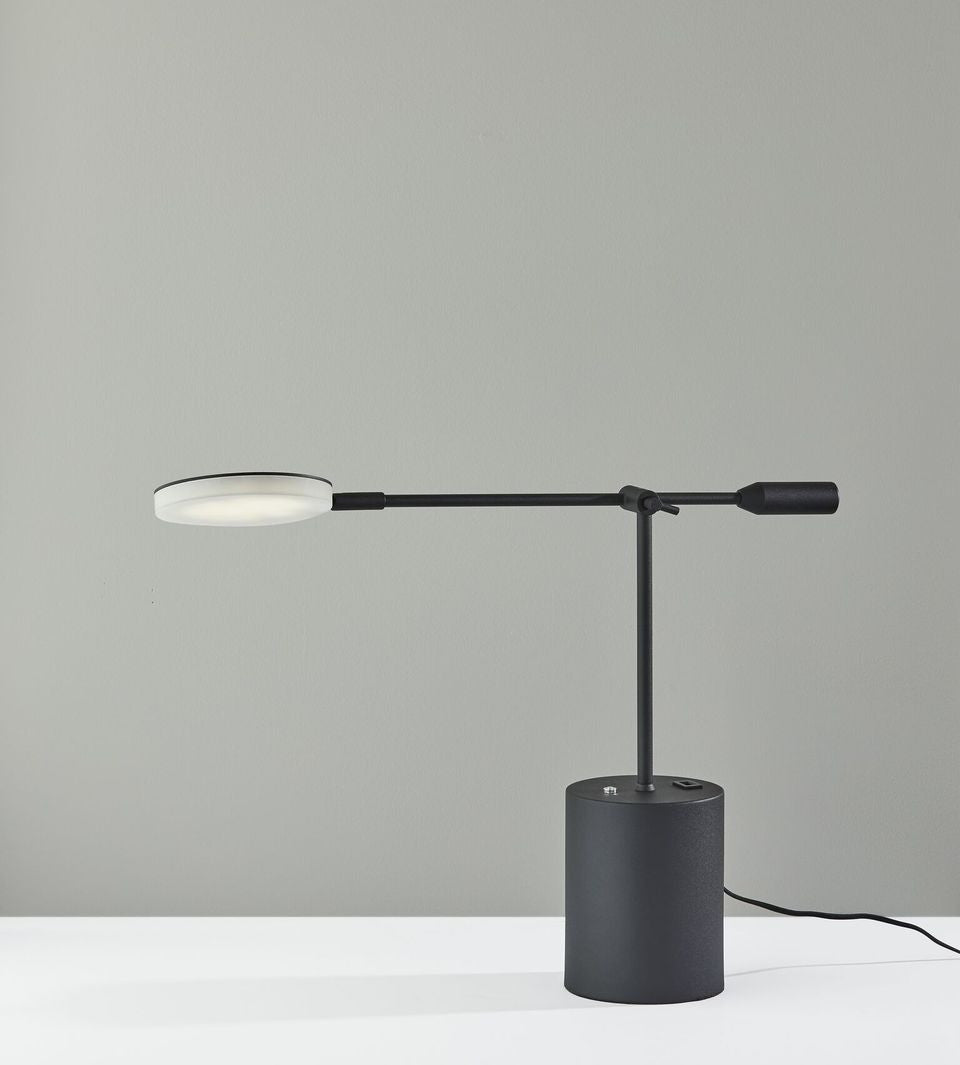 Black Metal Saucer LED Adjustable Desk Lamp By Homeroots | Desk Lamps | Modishstore - 3