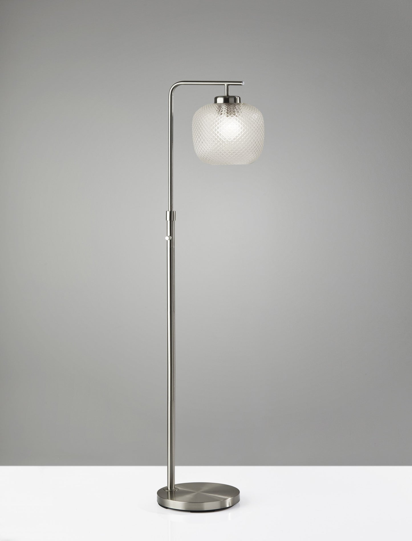 Retro Floor Lamp Brushed Steel Metal with Clear Dotty Glass Shade | Floor Lamps | Modishstore