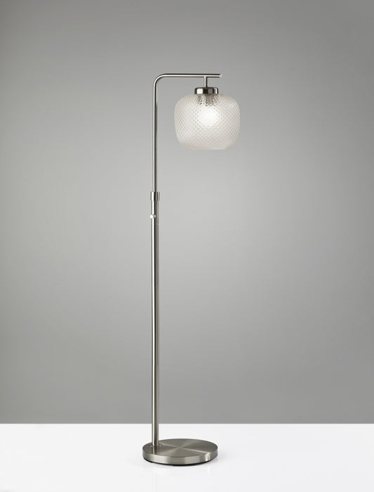 Retro Floor Lamp Brushed Steel Metal with Clear Dotty Glass Shade | Floor Lamps | Modishstore