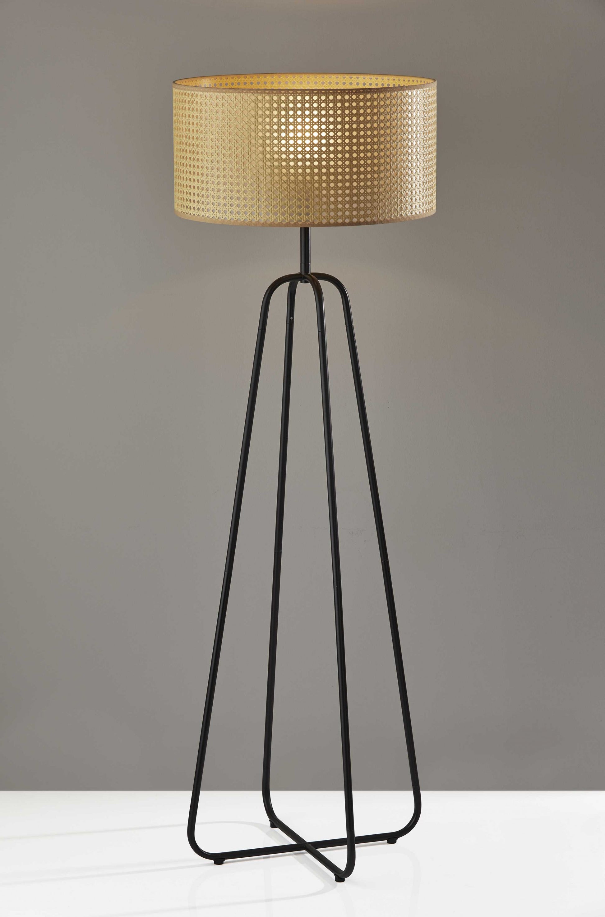 Open Cane Web Natural Shade Floor Lamp with Dark Bronze Base By Homeroots | Floor Lamps | Modishstore - 2