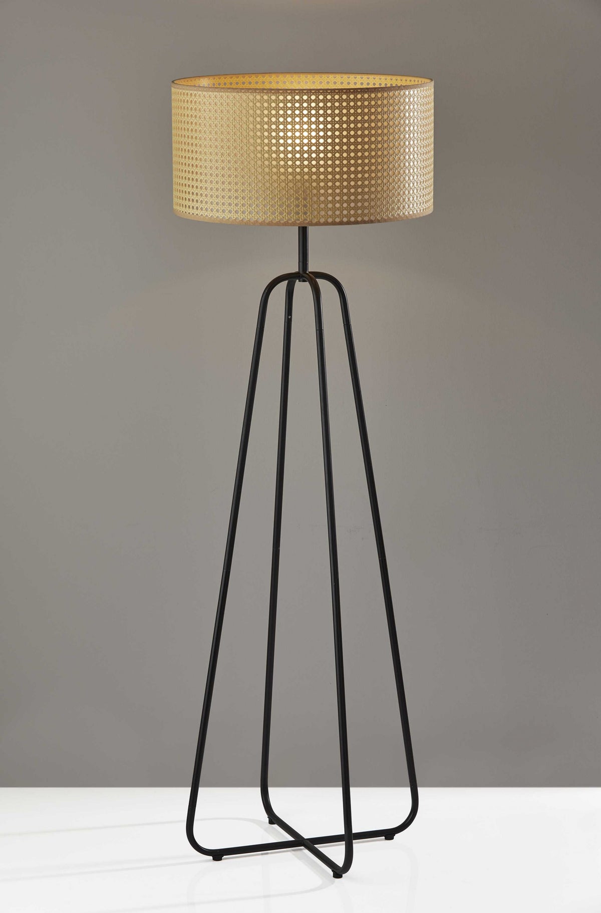 Open Cane Web Natural Shade Floor Lamp with Dark Bronze Base By Homeroots | Floor Lamps | Modishstore