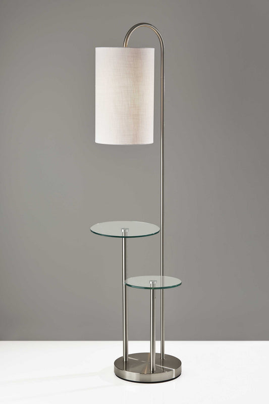Lily Pad Glass Shelf Floor Lamp in Brushed Steel Metal By Homeroots | Floor Lamps | Modishstore