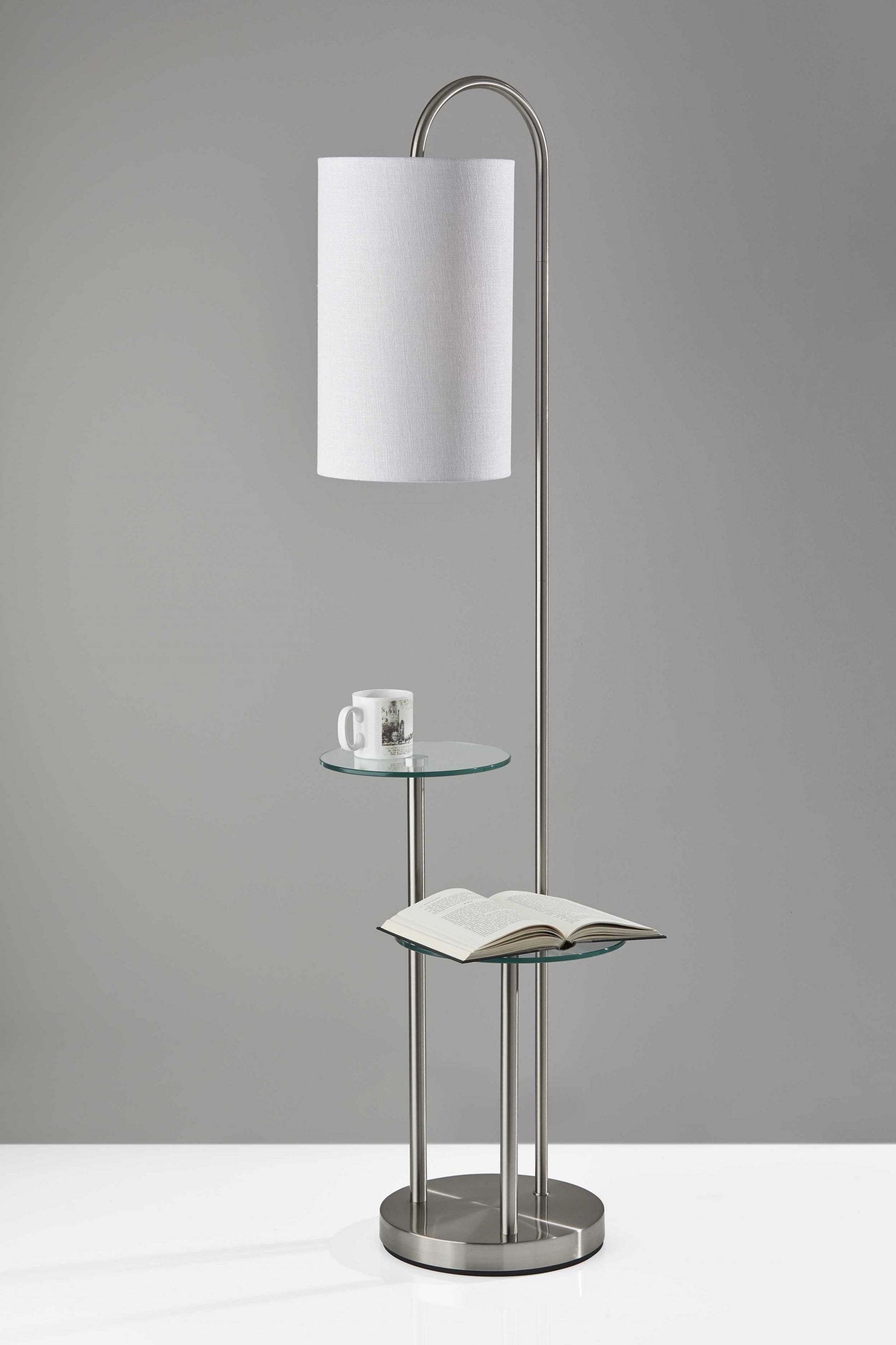 Lily Pad Glass Shelf Floor Lamp in Brushed Steel Metal By Homeroots | Floor Lamps | Modishstore - 2