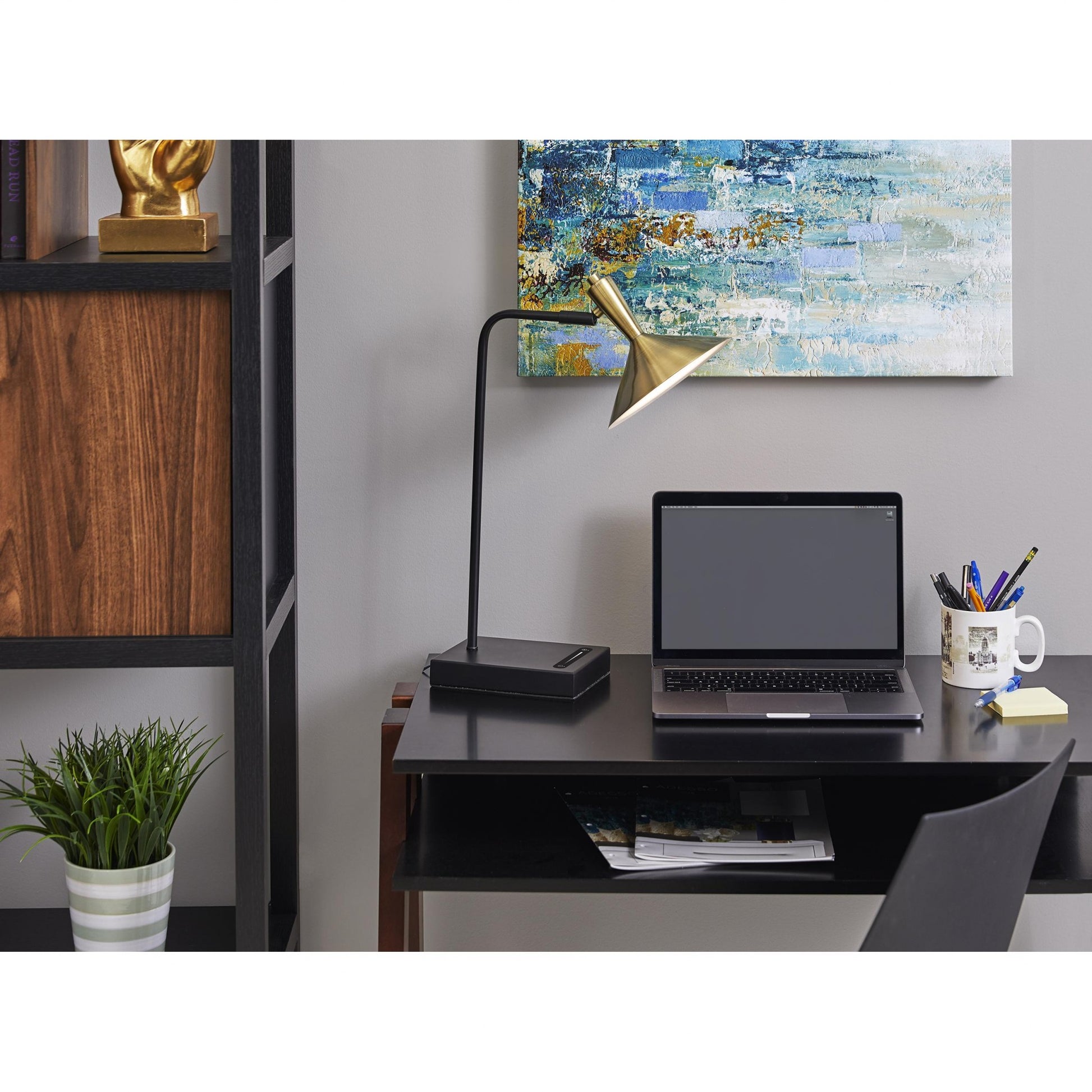 Brass Spotlight Black Metal LED Desk Lamp By Homeroots | Desk Lamps | Modishstore - 5